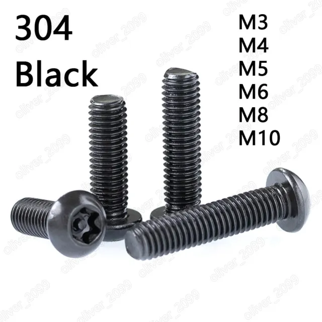 Black 304 Stainless Steel Pin Tamper Torx Button Head Security Screw M3 M4 M5 M6