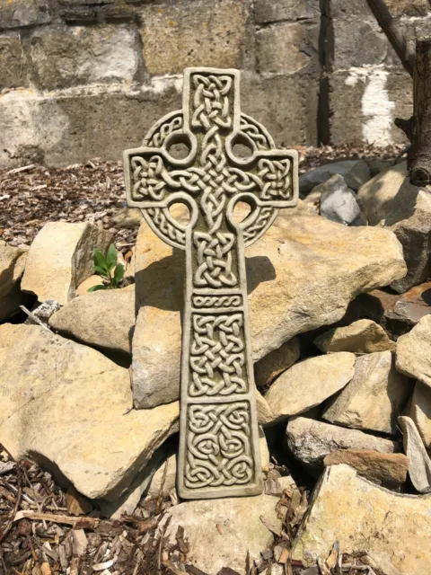 Reconstituted Stone Celtic Cross Plaque Statue | Vintage Finish Garden Ornament