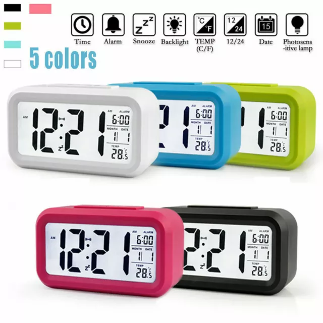 Alarm Snooze Clock Night Light Thermometer Digital LED Display Battery Operated