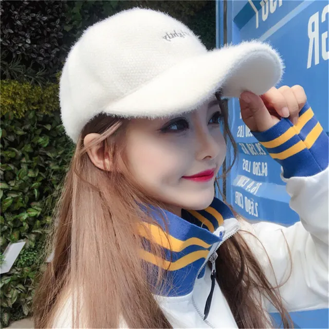 Korean  Rabbit hair blended baseball cap Fashion trends Keep warm peaked cap