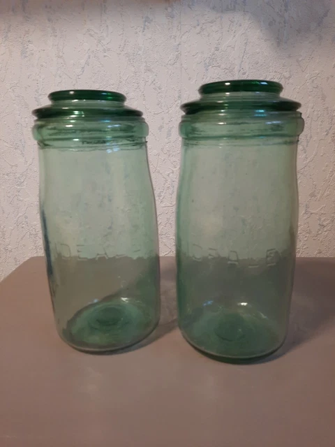 Bocal En Verre L'Idéale 1 Litre Vert - Vintage - Pour Conserve - Occasion (lot De 4)