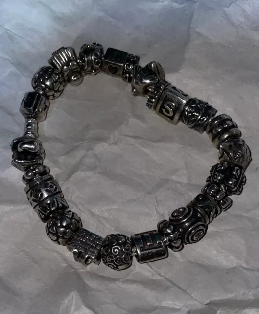 Pandora bracelet Vtg 925 sterling silver 1 W/14 K Gold 18 Charms And 6 Spacers