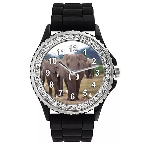 Orologio da polso Donna Cinturino Silicone Nero Animale Cristallo Strass SG392P