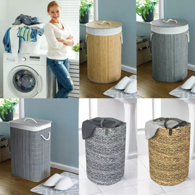 Großer Wäschekorb mit Deckel Bambus klappbar Aufbewahrungsbehälter Wäscheaufbewahrung