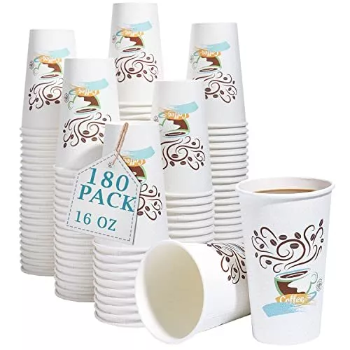 Disposable Coffee Cups 16Oz 180 Pack 16 OZ Insulated Paper Cup Paper Hot/Cold