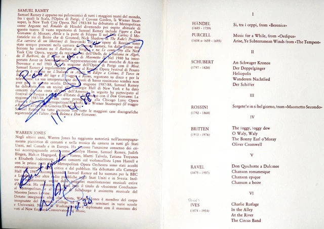 LIRICA-AUTOGRAFI del BASSO:SAMUEL RAMEY e PIANISTA:WARREN JONES-TEATRO S.CARLO