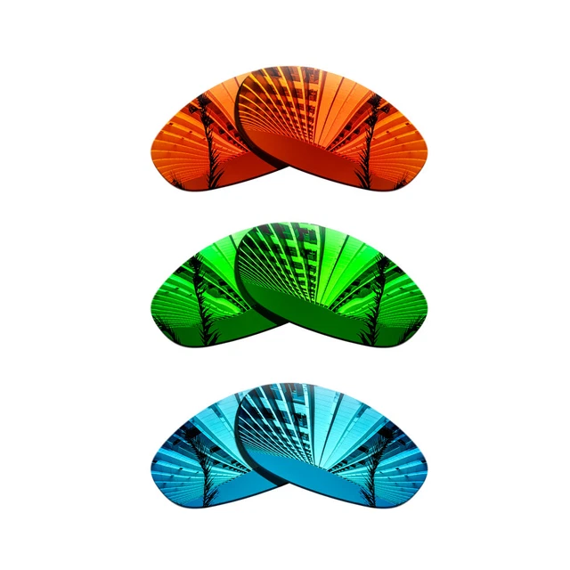 3Pairs Polarized Lenses Replacement For-Oakley Monster Dog-Green+Blue+Blaze Red