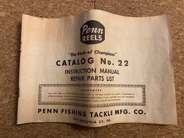 1955 PENN REELS CATALOG No. 22 Instruction Manual and Repair Parts List TG6  £25.58 - PicClick UK
