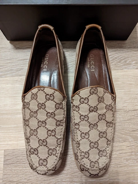 MOCASSINI GUCCI DONNA GG Marmont Beige Tessuto Mules Scarpe Regno