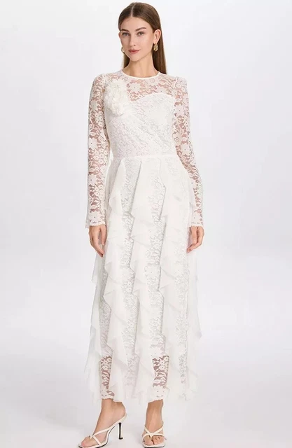 Robe Longue Blanche Dentelle Manches élégante Cérémonie - Modèle CF51849 - Neuf Avec étiquettes