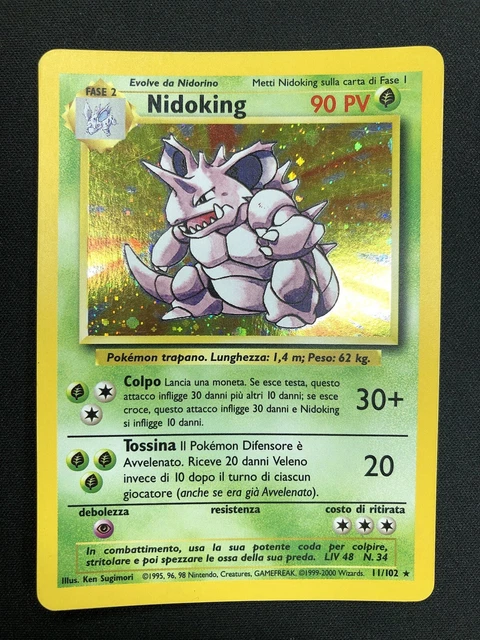 Pokemon Nidoking 11/102 Base Set Rare Holo Unlimited Wizards ITA Vintage Card
