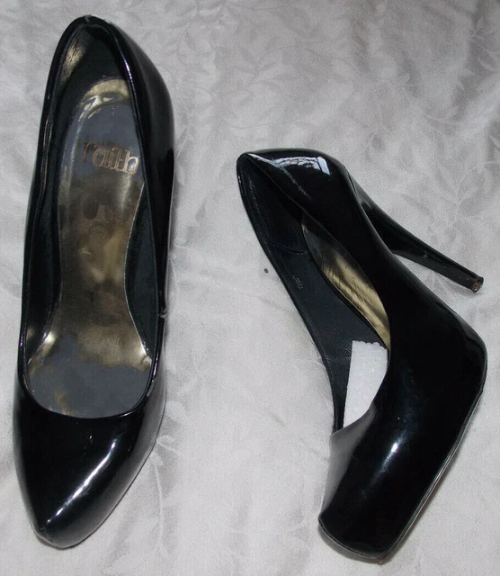 FAITH, BLACK, FAUX leather, Patent, court shoes, 1/2" plat, 5" heel. Size 5 £12.99 PicClick UK