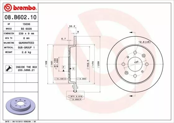 2x BREMBO 08.B602.10 Bremsscheibe hinten für HONDA