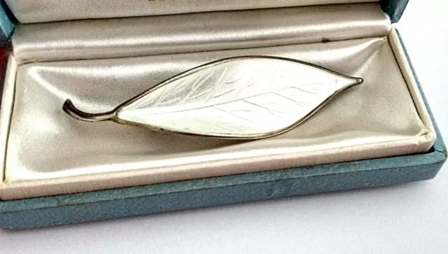 David Andersen D-A Sterling Silver 925 Enamel Leaf Brooch Pin Norway