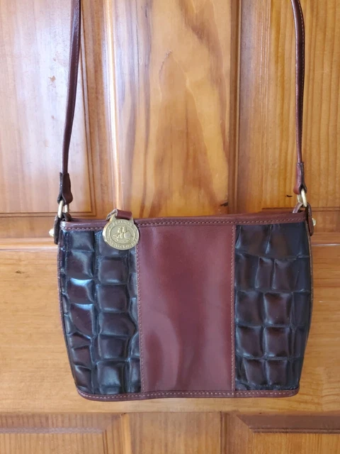 Vintage Brahmin Leather Small Crossbody  Bag Purse Croc Embossed Brown