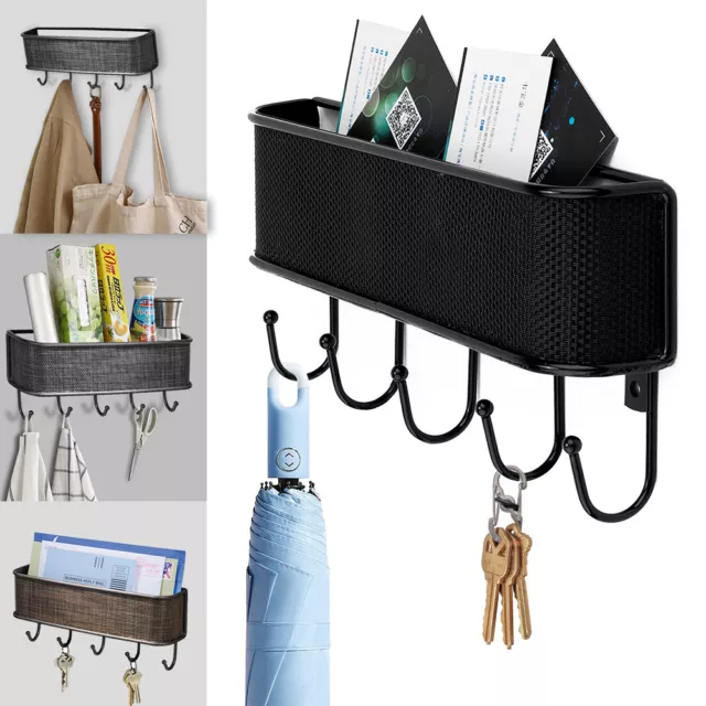 5 Hooks Wall Mount Key Bag Towel Rack Hanger Holder Coat Robe Hat Clothes Rack