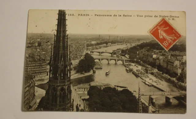 NOTRE DAME DE PARIS  La Flèche Panorama de la Seine Oblitérée 1908