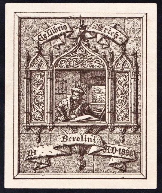 Exlibris Erich Berolini Gelehrter scholar ex-libris bookplate Paul Voigt