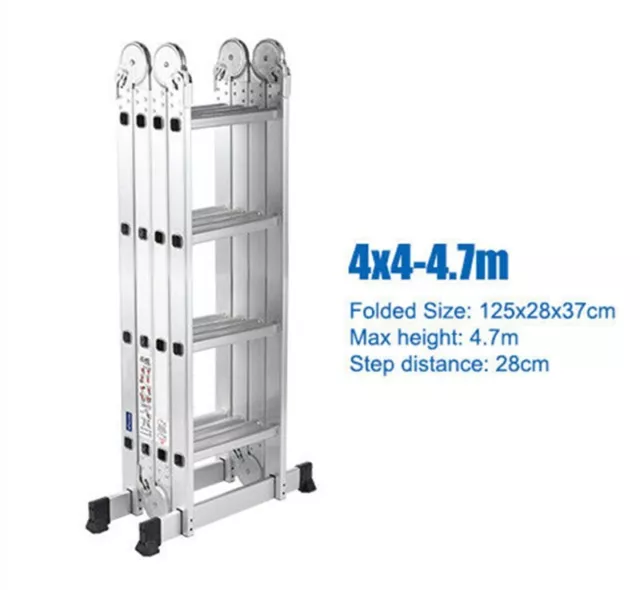 4.7m Aluminium Folding Ladder Step Extension Multi Purpose Platform