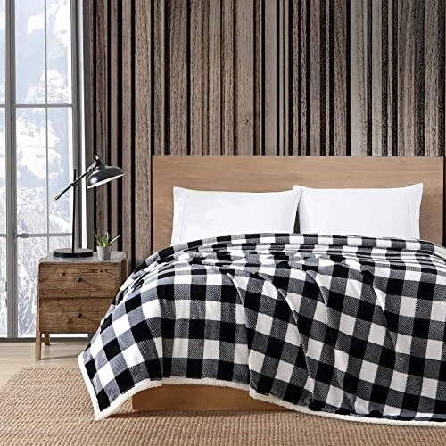 Eddie Bauer - Queen Blanket, Reversible Sherpa Fleece Bedding, Buffalo Plaid ...