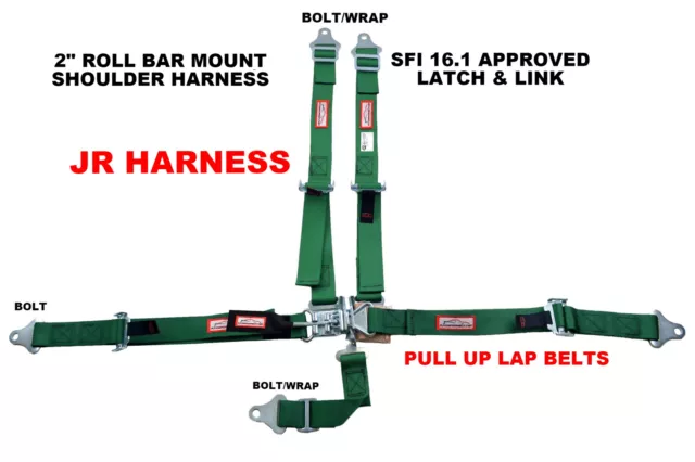 Quarter Midget Sfi 16.1 Race Harness Rb Mount Latch & Link Bolt In Belt Green