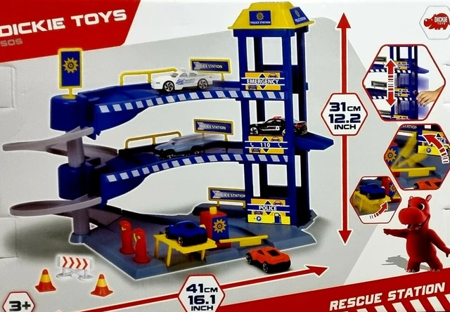 Dickie Toys Parkgarage SOS Rescue Station Polizei Auto Neu