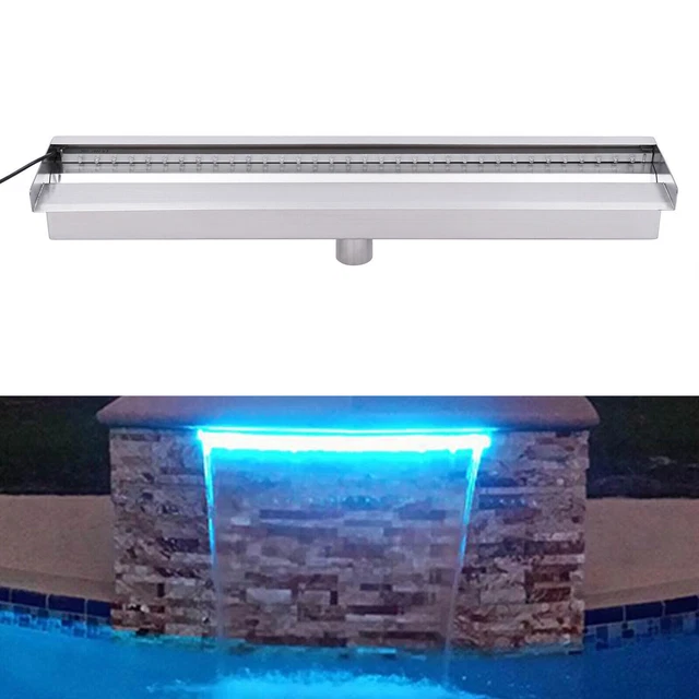 23.6" Pool Fountain Spillway Pool Waterfall w/ LED Strip Light Garden Stainless 23.6" Pool Fountain Spillway Pool Waterfall w/ LED Strip Light Garden Stainless