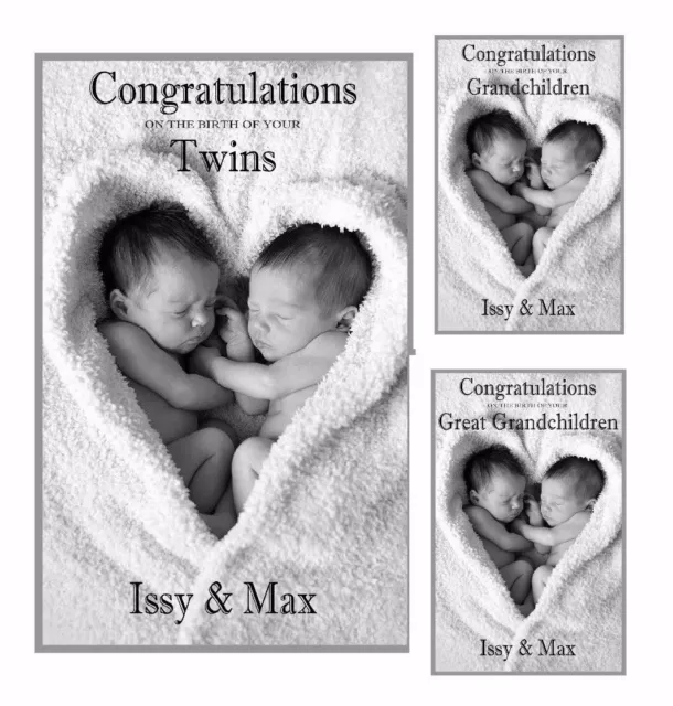 Personalised New Baby Twins Card Congratulations For Parents Grandparents