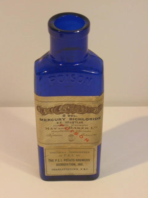 Rare Poison Bottle Cobalt Blue - Labels P.E.I. Potato Growers