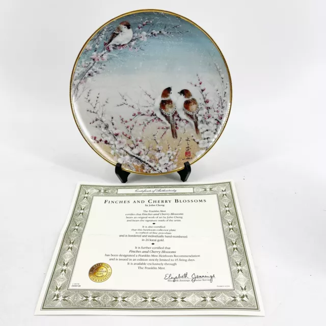 Finches and Cherry Blossoms by John Cheng Franklin Mint Collector Plate w/ COA