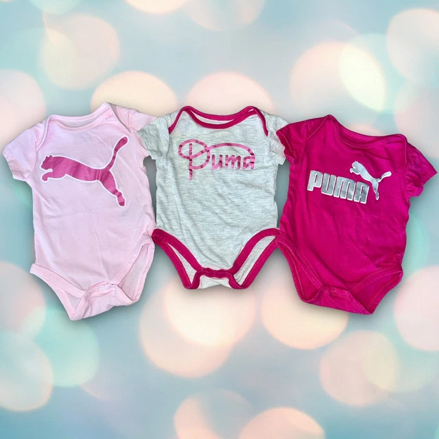 Lot Of Baby Girl’s PUMA Bodysuits Size 0-3 Months