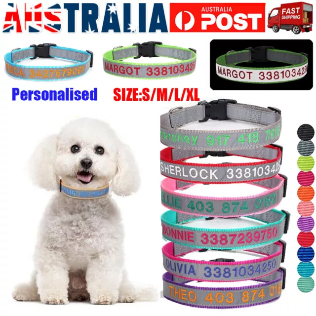 Personalised Embroidered Dog Collar with Name ID Custom Reflective Dog Collar AU