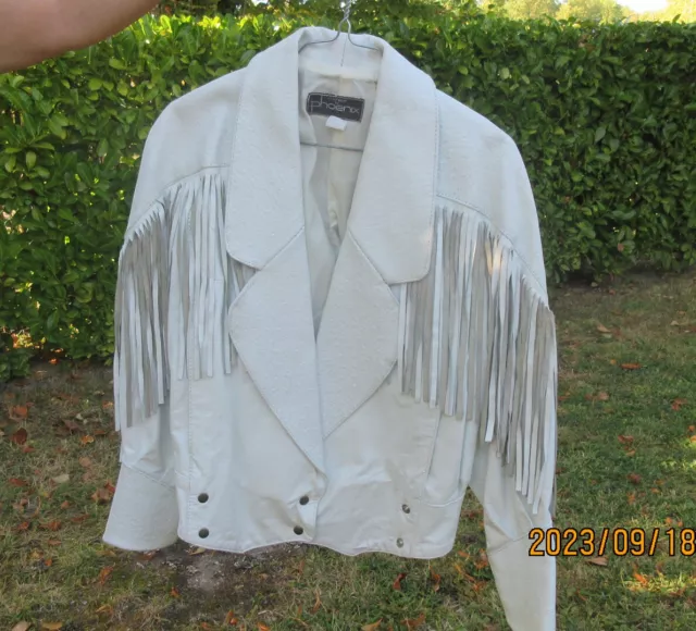 Blouson femme en cuir blanc avec des franges