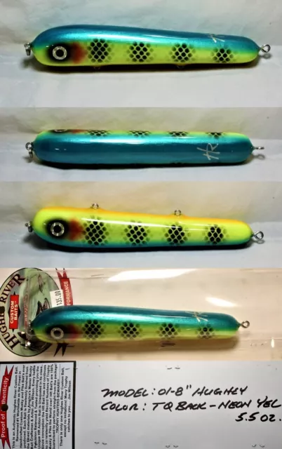 Hughes River Musky Baits, 8" Hughey, Color; Turquoise Back-Neon Yellow