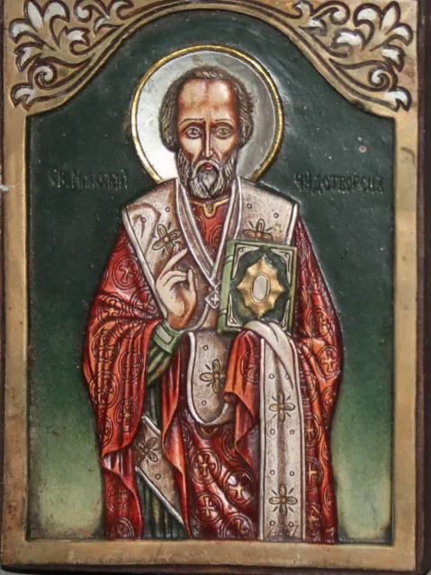Icono De Relieve Ortodoxo Hecho A Mano San Nicholas