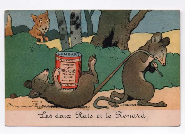 CPA. Carte Postale Benjamin RABIER. Les deux rats et le renard. Chocolat Lombart