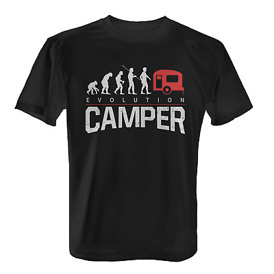 Evolution Camper Herren T-Shirt Fun Shirt Motiv Camping Urlaub Reise Trip Hobby