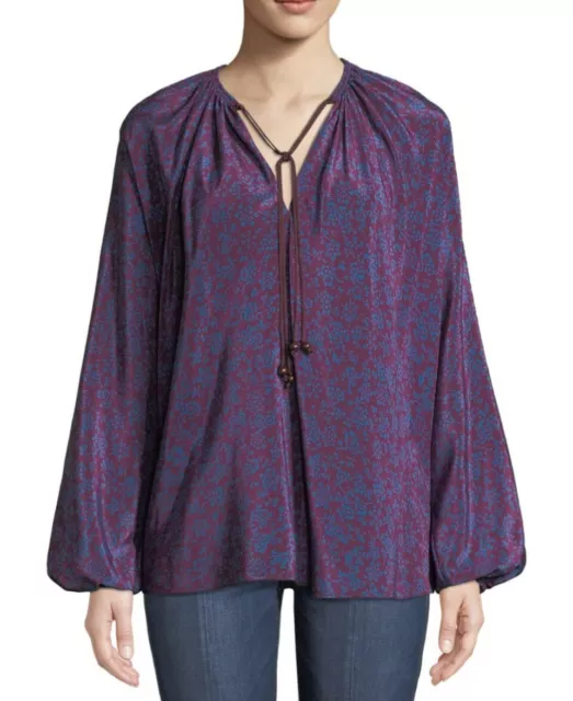 Elizabeth & James Chance Oversized Silk Blouse Size L Purple Floral Long Sleeve