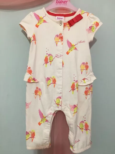 Baby Girls Designer Ted Baker Pink Lovebirds Print Romper Suit Outfit 3-6m🎀