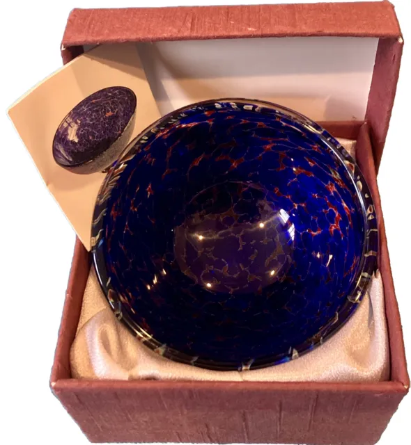Signed Art Glass Cobalt Blue Red Bowl Paperwork Fireborne Awards Mark Ellinger