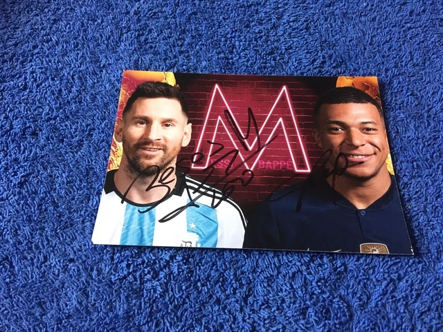 PHOTO CARTONNEE DEDICACE Autograph Format A6 Lionel Messi Kylian M