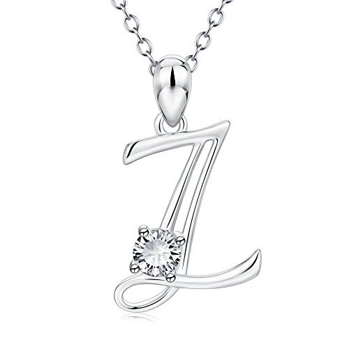 Sterling Silber Zirkonia Alphabet Initial 26 Brief Anhänger Halskette persona...