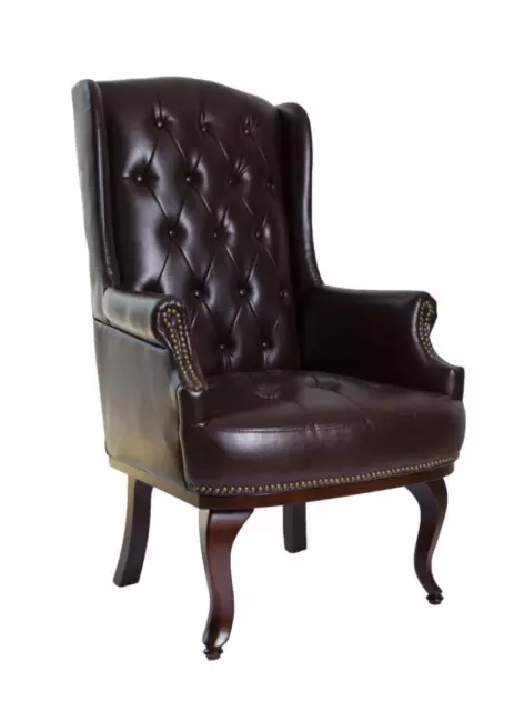 Chesterfield Wing Back Queen Anne High Back Fireside Armchair Sofa Chair Leather 3