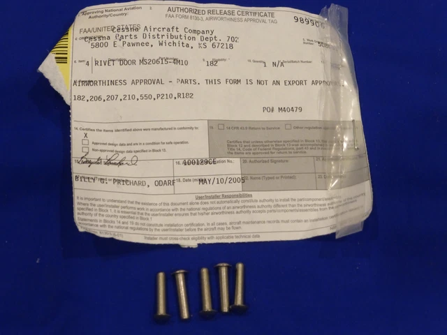 Ms20615 Form.pdf CESSNA AIRCRAFT DOOR Rivet MS20615-4M10 $75.69 - PicClick AU