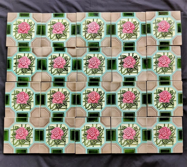 Vintage Embossed Majolica Art Nouveau Architecture Furniture Tile Japan 20Pc