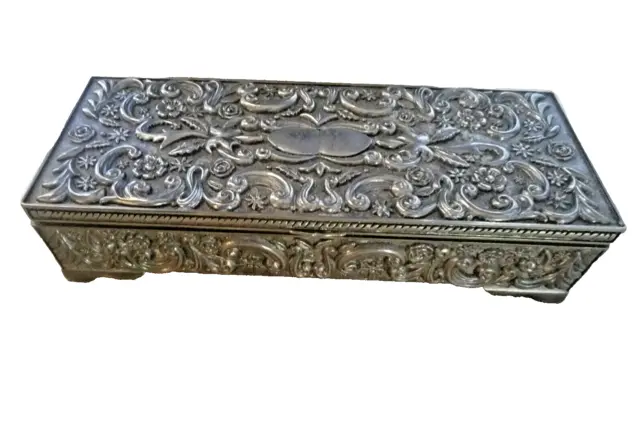 Vintage Godinger Silver Art Co Jewelry Box 1992 Embossed Lid Mirror Vanity