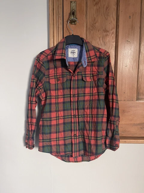Mini Boden Cotton Boys Check Plaid Shirt  6-7 Yrs