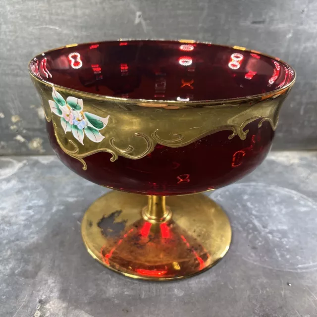 Ancienne, Vintage. Coupe, vase en verre Rouge  de Murano Milliaccio Venise . 3