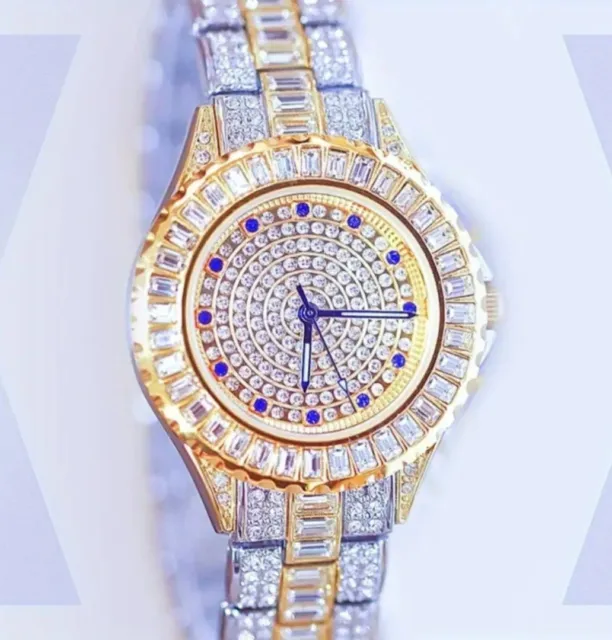 Armbanduhr Uhren Damen Strass Quarz Silber Golden Modeschmuck Mit Box Geschenk