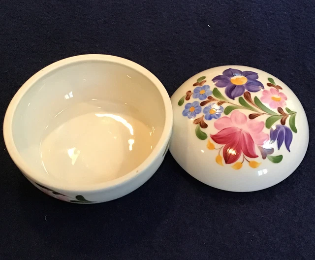 Vintage Hungarian Kalocsa Porcelain Floral hand painted Jewelry Box Trinket.